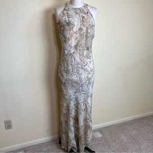 VINTAGE 90's GEARY ROARK KAMISATO body-skimming printed chiffon maxi dress